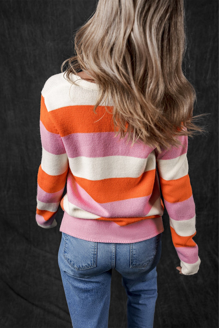 Color Block V-Neck Long Sleeve Sweater