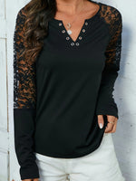 Lace Notched Long Sleeve Blouse