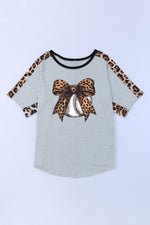 Leopard Bow Round Neck Half Sleeve T-Shirt
