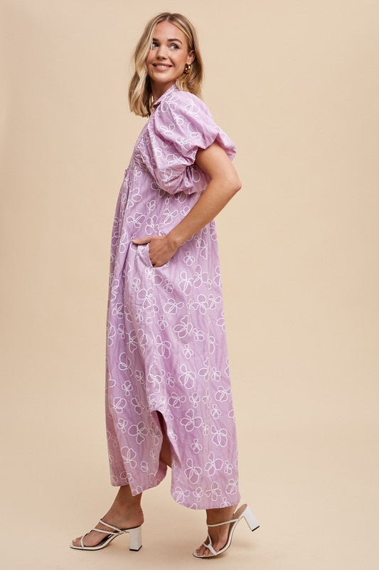 Annie Wear Floral Smock Detail Puff Sleeve Dress