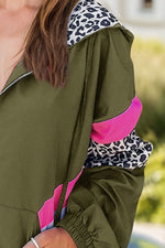 Leopard Zip Up Long Sleeve Hooded Jacket
