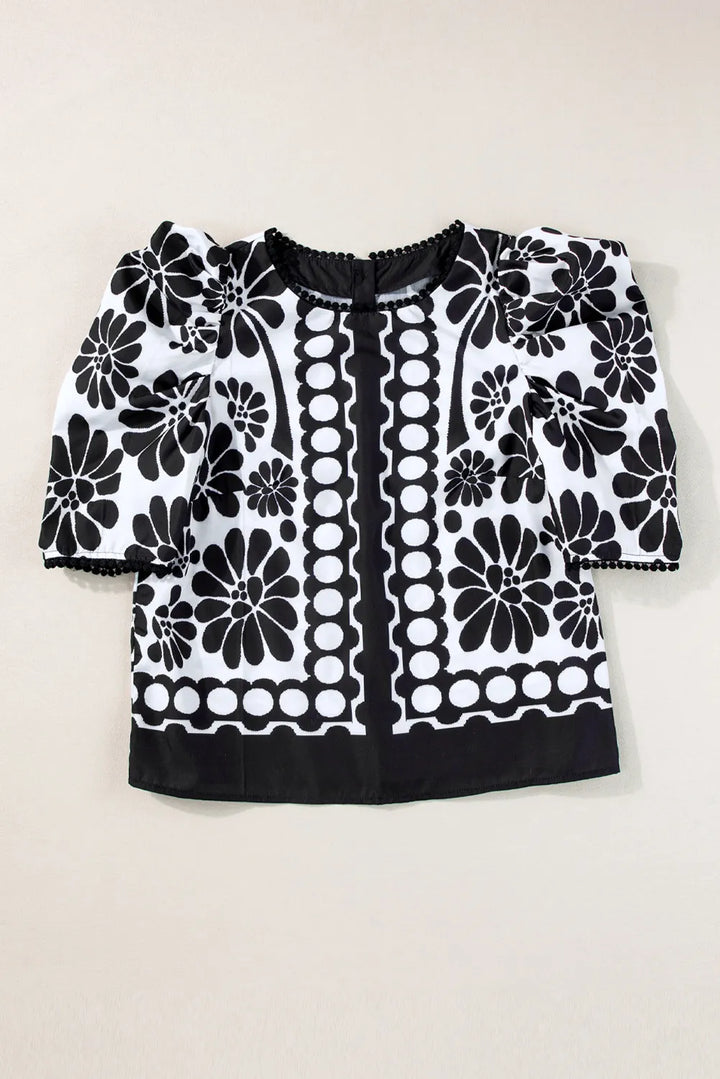 Printed Round Neck Half Sleeve Blouse