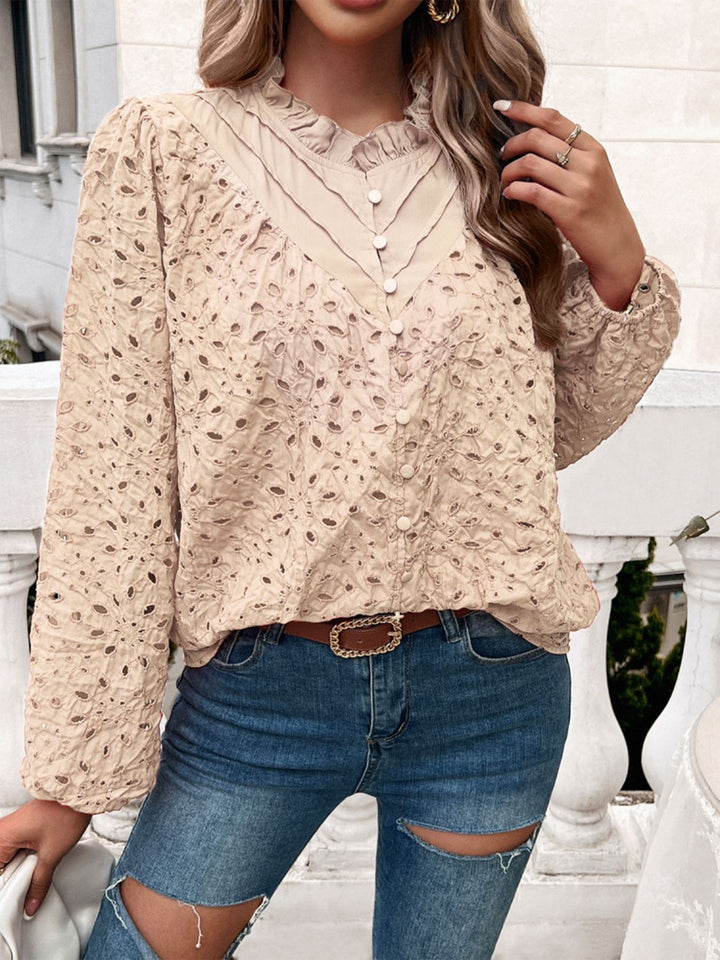 Frill Round Neck Long Sleeve Shirt