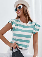 Full Size Striped Round Neck Cap Sleeve T-Shirt