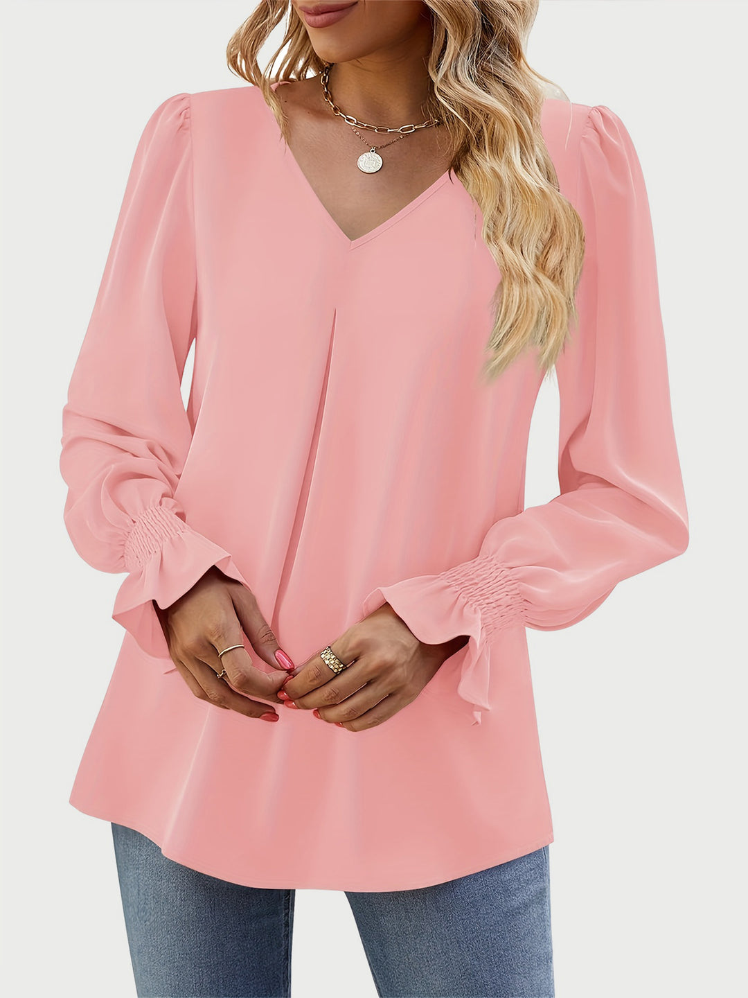 V-Neck Flounce Sleeve Top