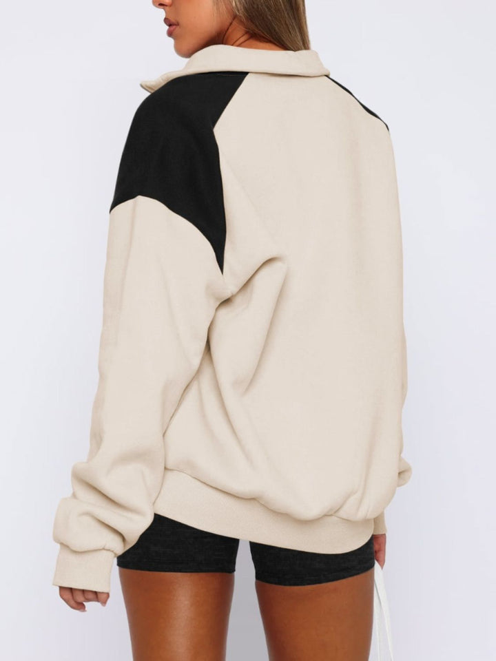 Contrast Quarter Zip Long Sleeve Sweatshirt