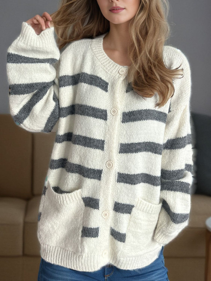 Striped Button Down Long Sleeve Cardigan