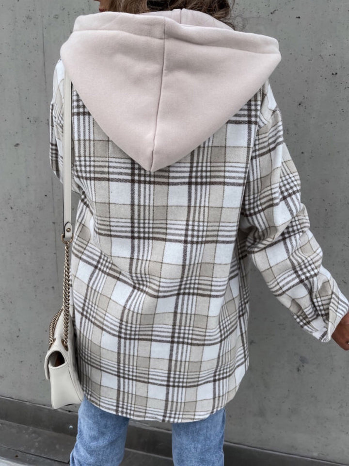 Plaid Button Up Hooded Jacket