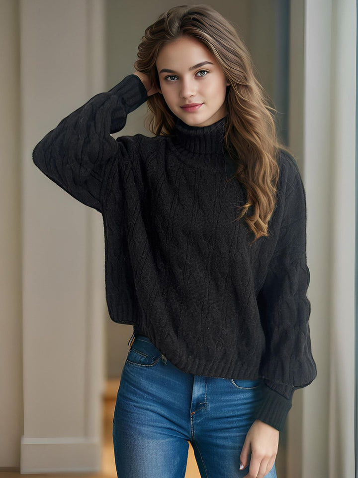 Cable-Knit Turtleneck Long Sleeve Sweater