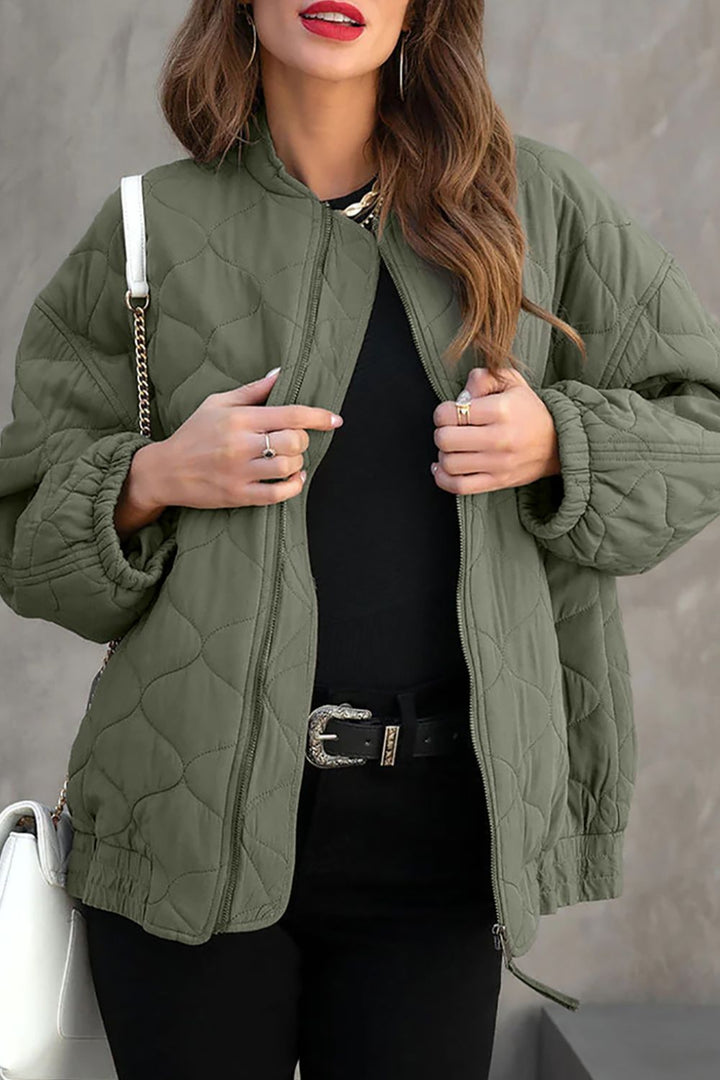 Zip Up Drop Shoulder Long Sleeve Puffer Jacket