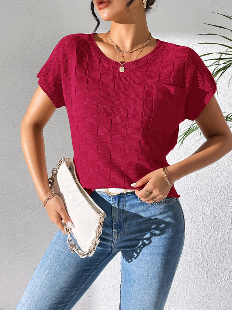 Round Neck Short Sleeve Knit Top