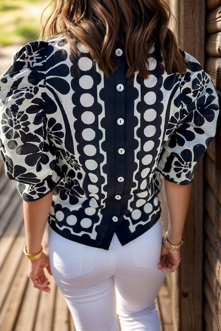 Printed Round Neck Half Sleeve Blouse