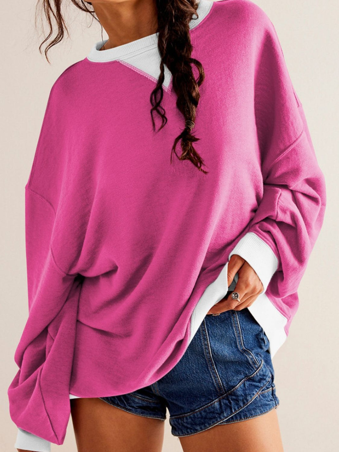 Contrast Dropped Shoulder Long Sleeve Sweatshirt