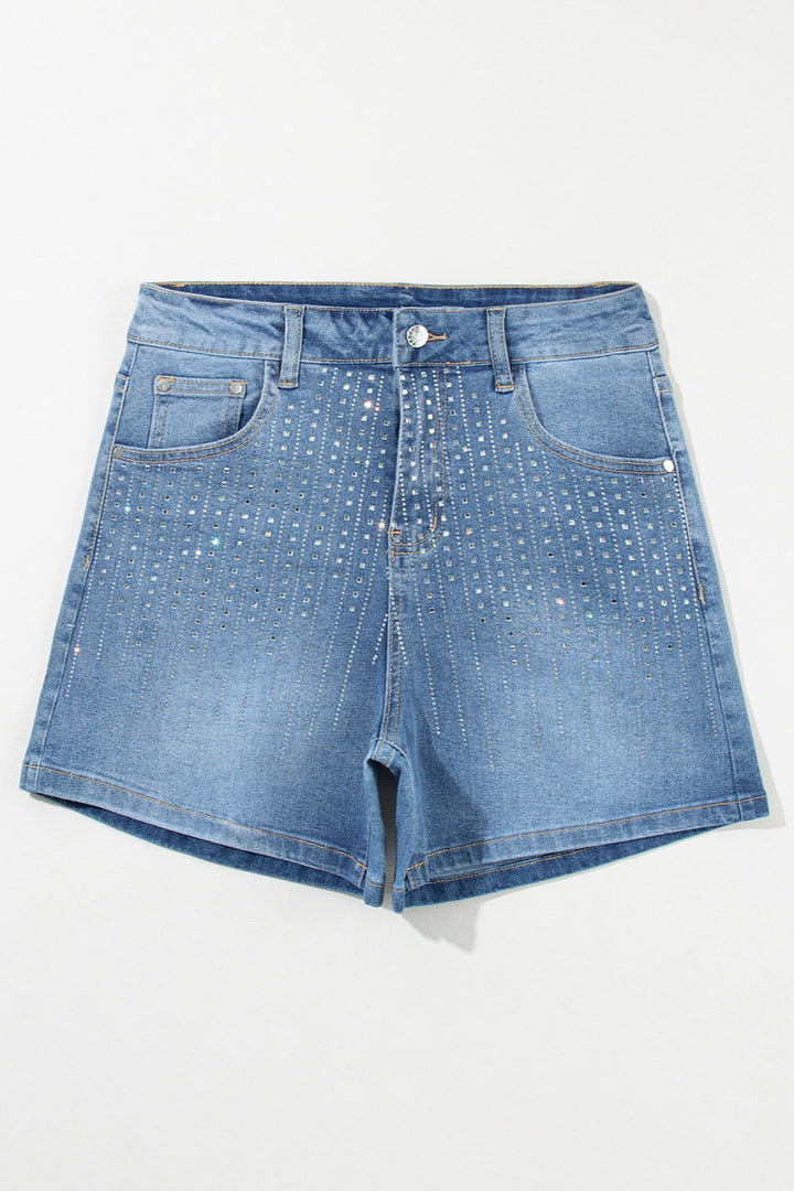 Rhinestone High Waist Denim Shorts