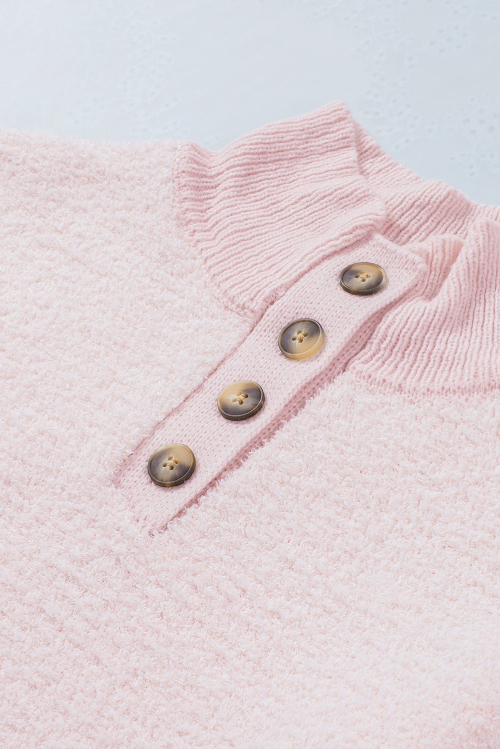 Button Detail Mock Neck Long Sleeve Sweater