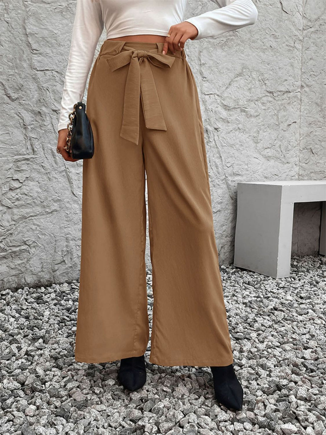 Tied High Waist Wide Leg Pants