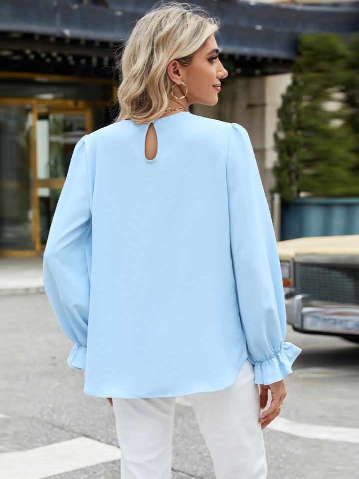 Round Neck Flounce Sleeve Top