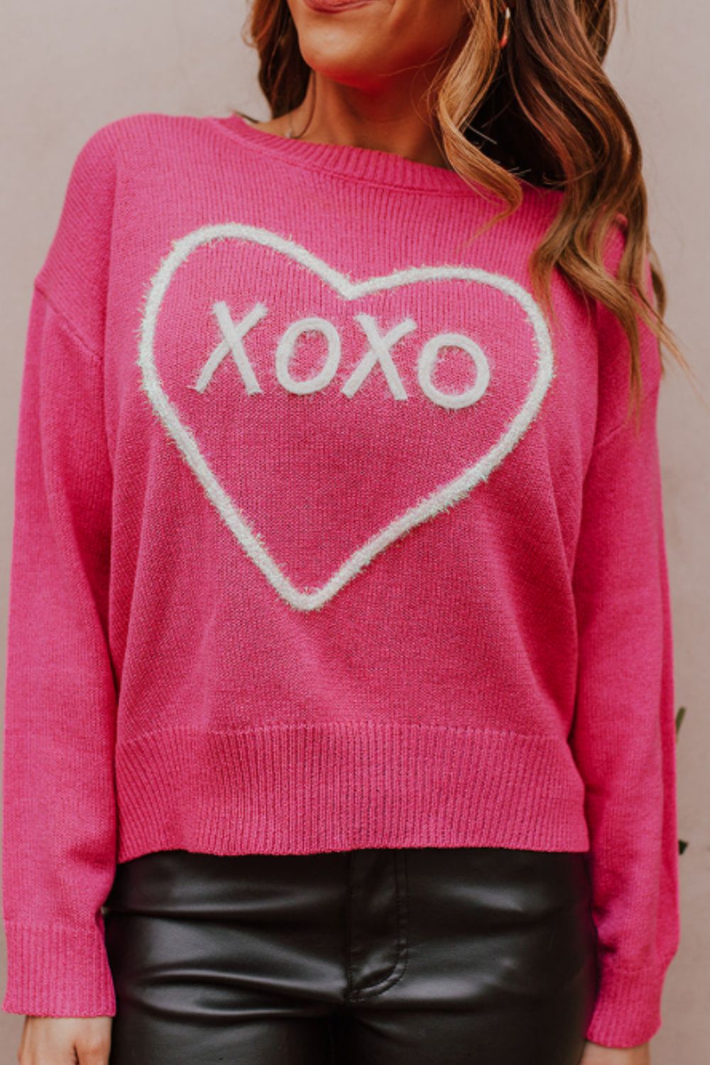 XOXO Round Neck Drop Shoulder Sweater