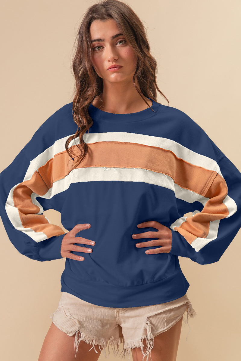 BiBi French Terry Color Block Cut Edge Detail Sweatshirt