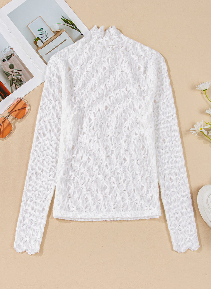 Flower Lace Mock Neck Long Sleeve Top