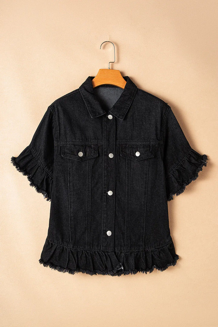 Raw Hem Button Up Denim Top