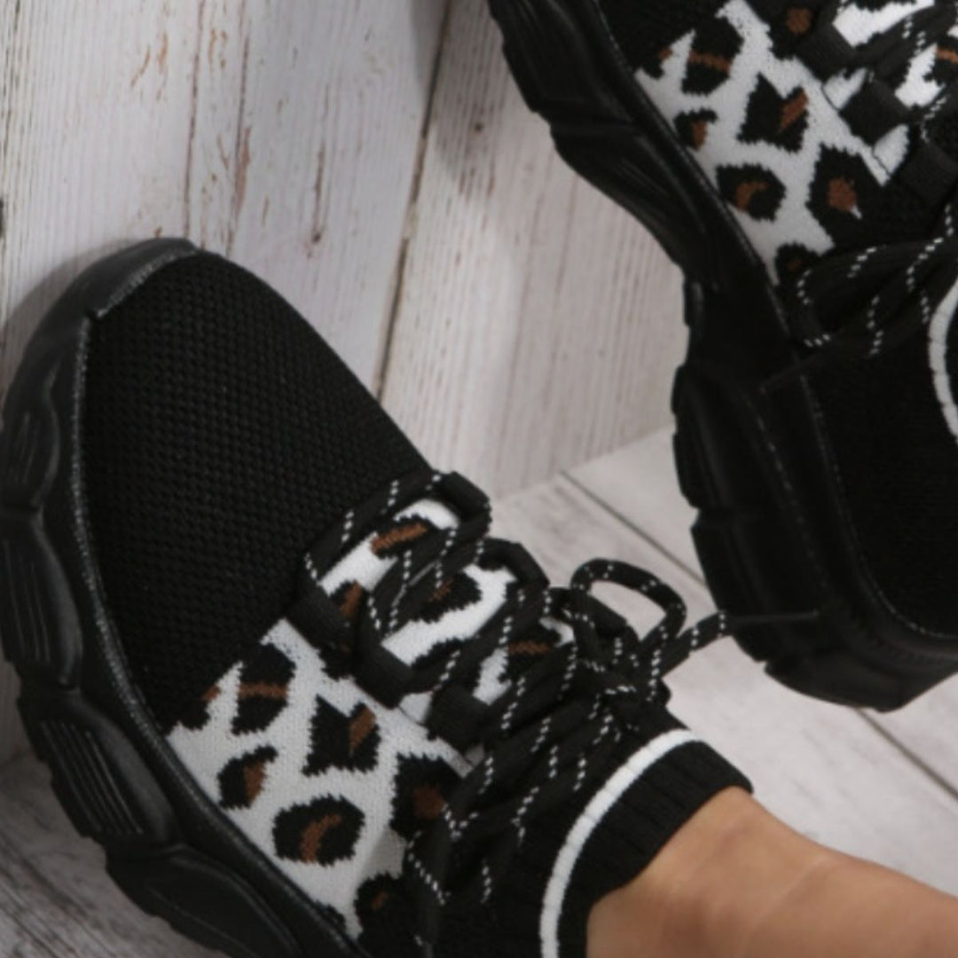 Tied Leopard Round Toe Sneakers