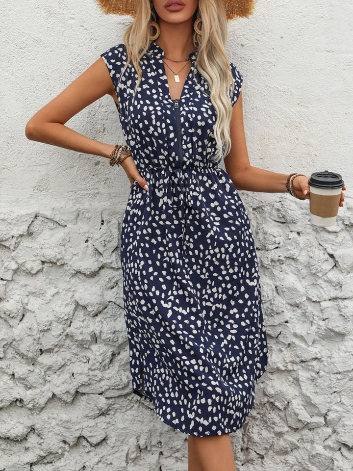 Perfee Slit Printed Cap Sleeve Dress