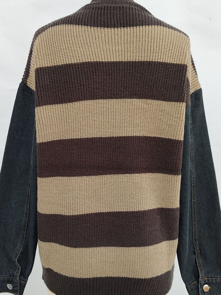 Contrast Round Neck Long Sleeve Sweater