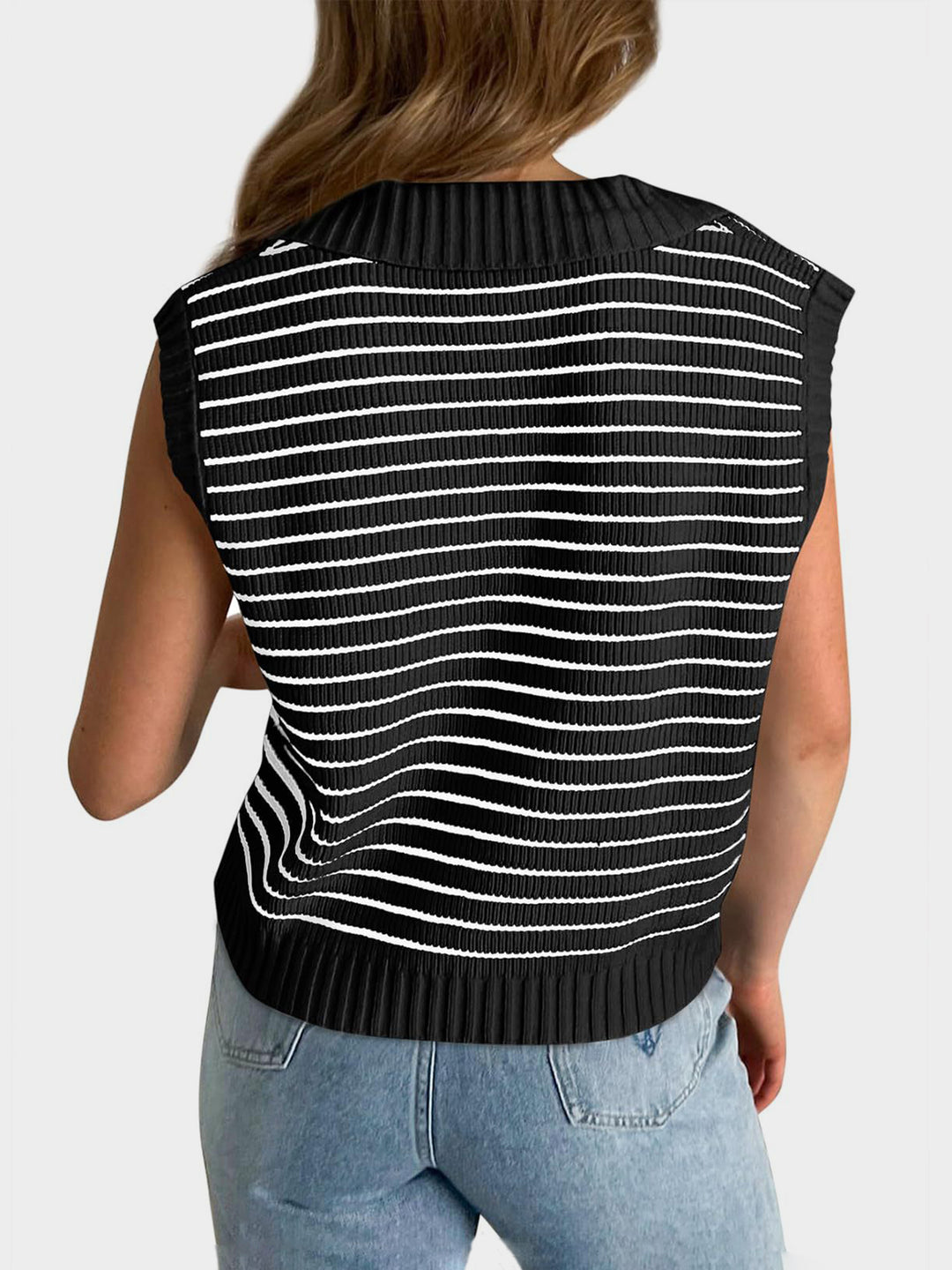 Mandy Collared Neck Striped Sweater Vest