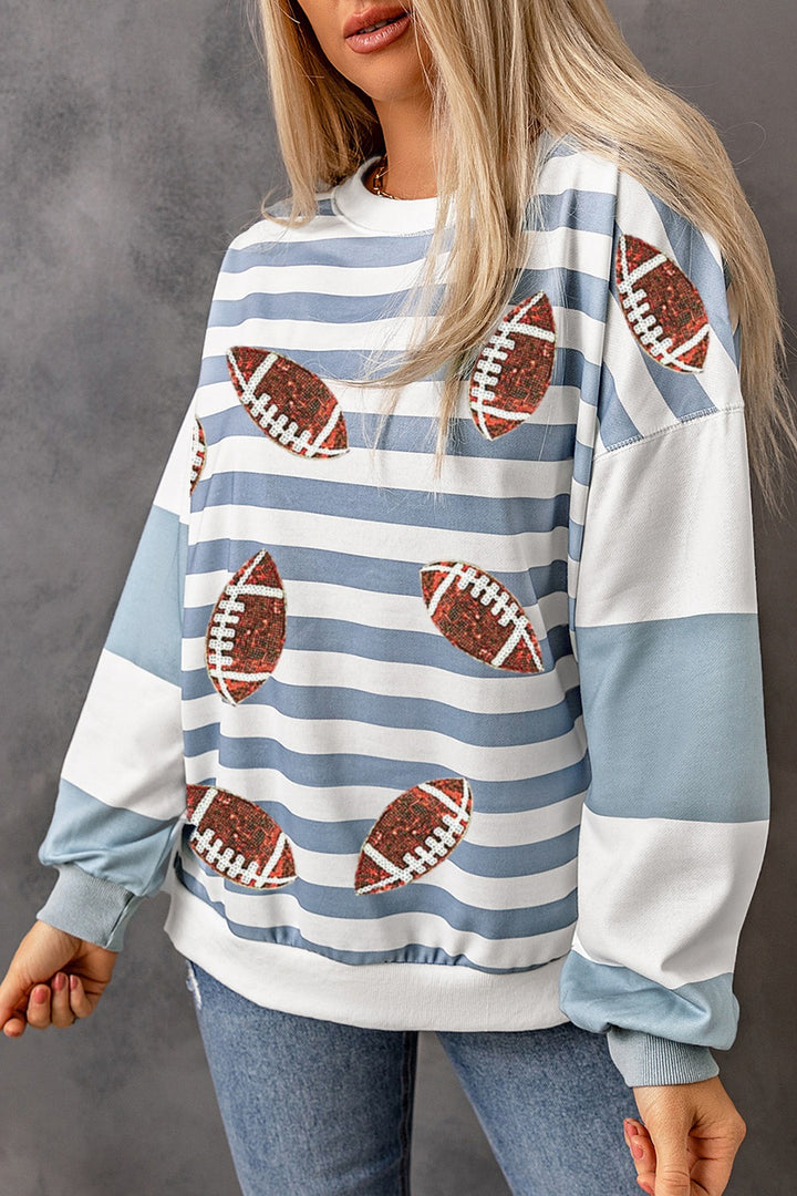 Football Striped Round Neck Long Sleeve Sweatshirt