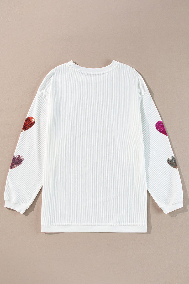 Valentine’s Day Sequin Heart Round Neck Long Sleeve Sweatshirt