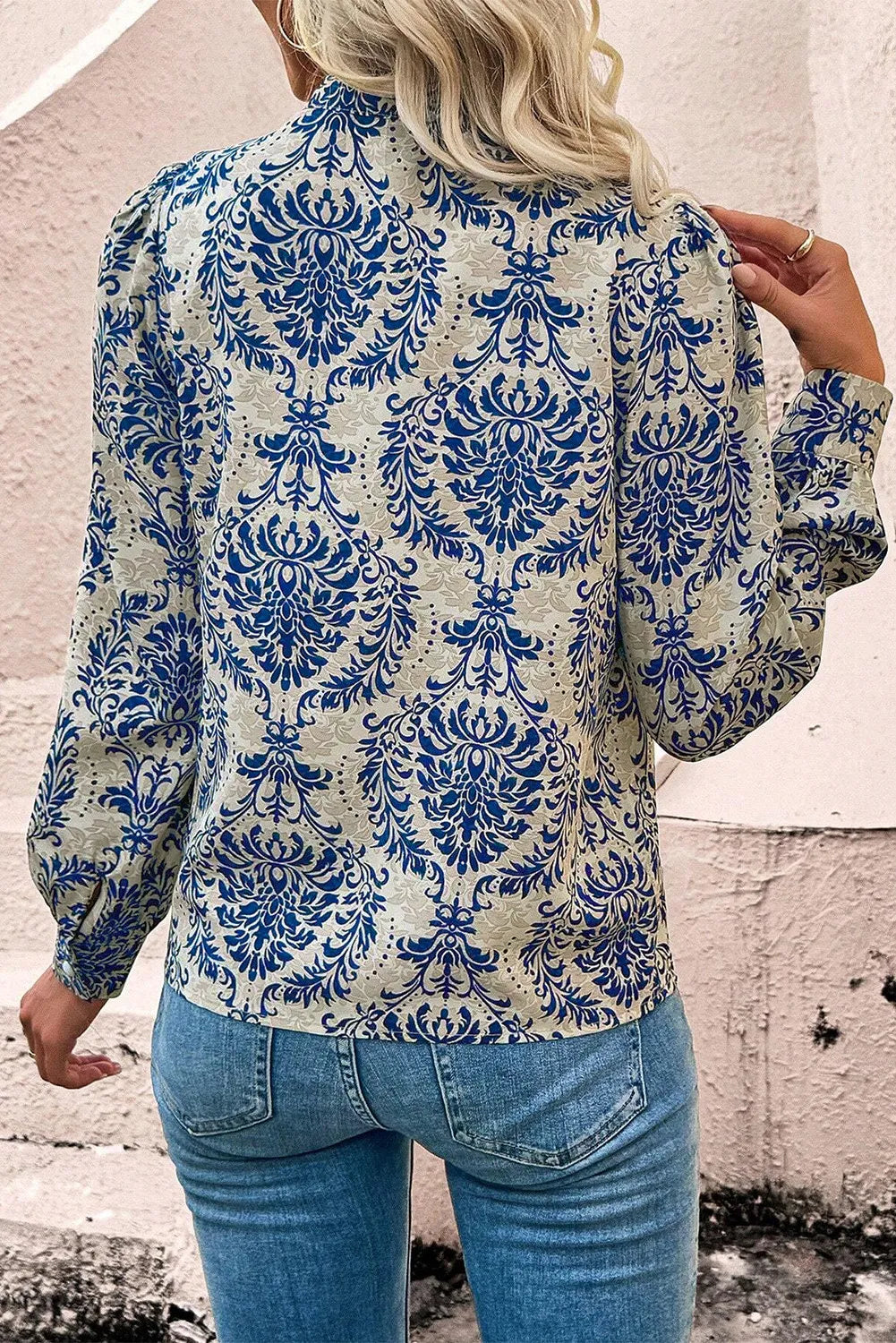 Printed Mock Neck Long Sleeve Shirt