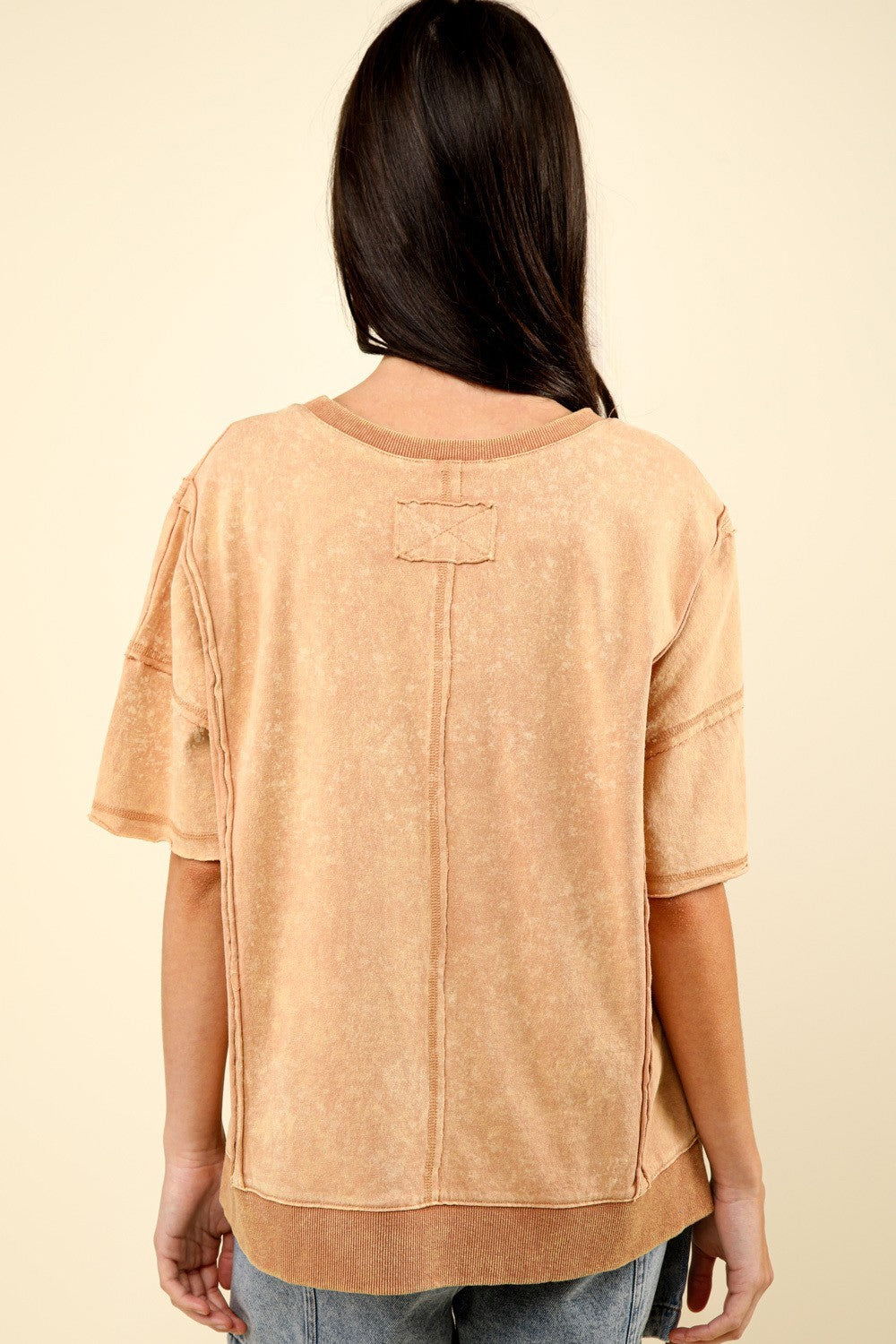 VERY J Round Neck Exposed Seam Slit T-Shirt