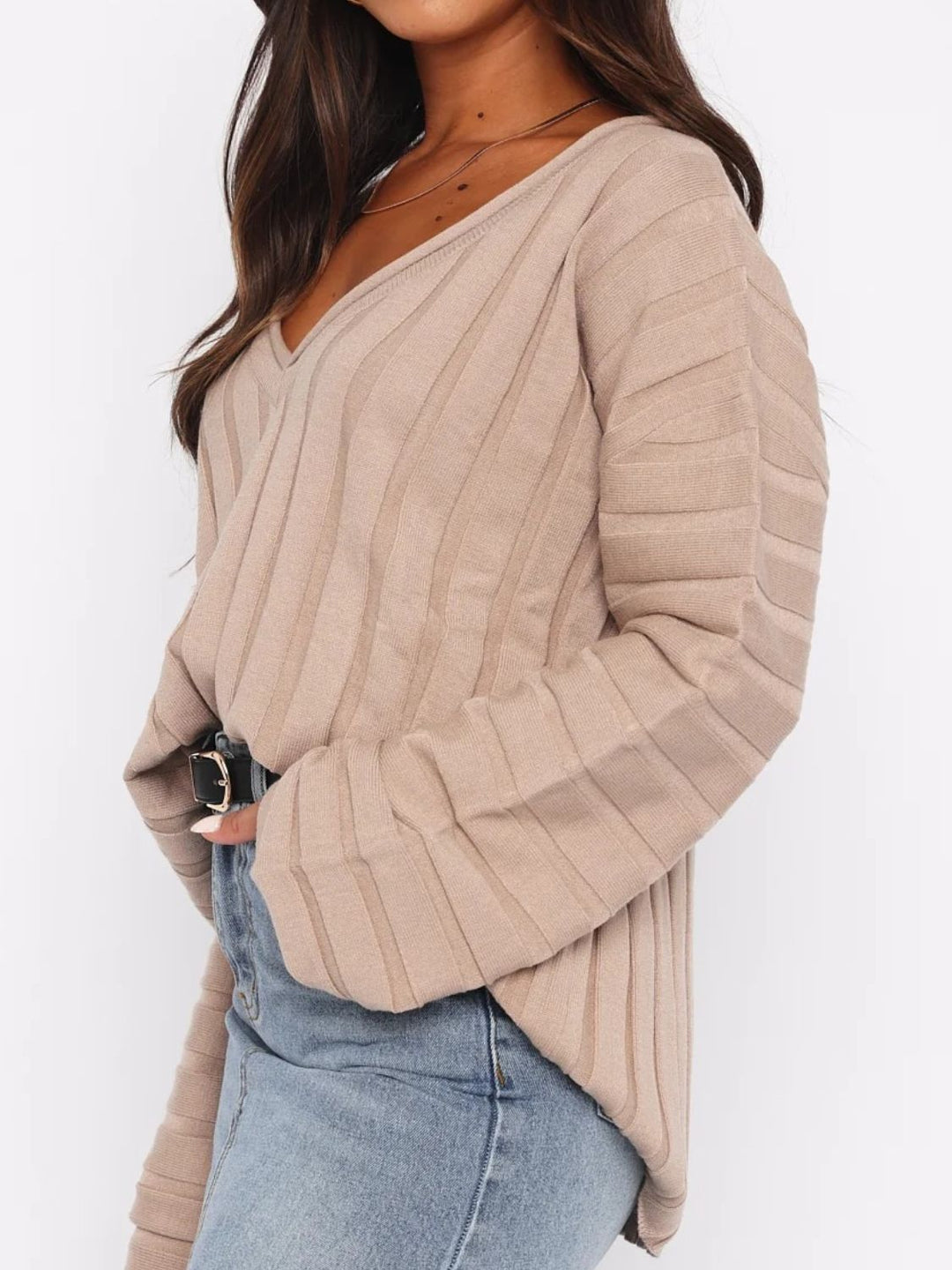 V-Neck Dropped Shoulder Sweater