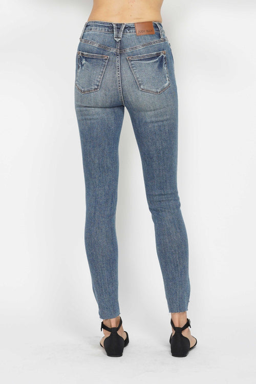 Judy Blue Full Size Tummy Control Vintage Wash Hem Destroy Skinny Jeans