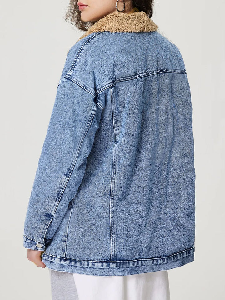 Button Up Collared Neck Plush Denim Jacket