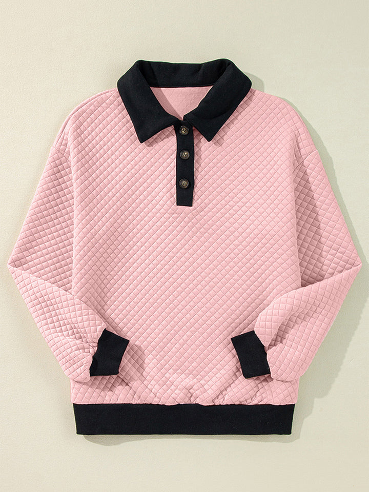 Texture Quarter Button Long Sleeve Sweatshirt