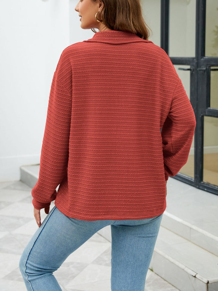 Textured Quarter Zip Long Sleeve Sweatshirt