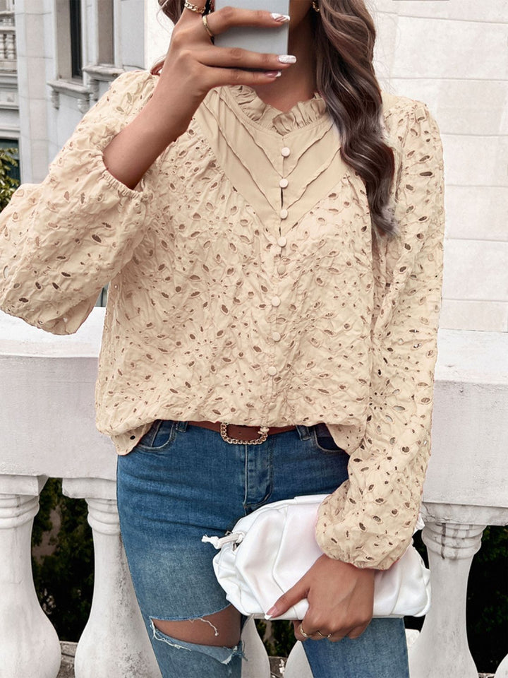 Frill Round Neck Long Sleeve Shirt