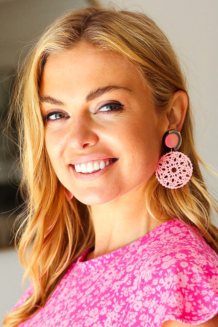 Blush Crochet Carved Disc Dangle Earrings