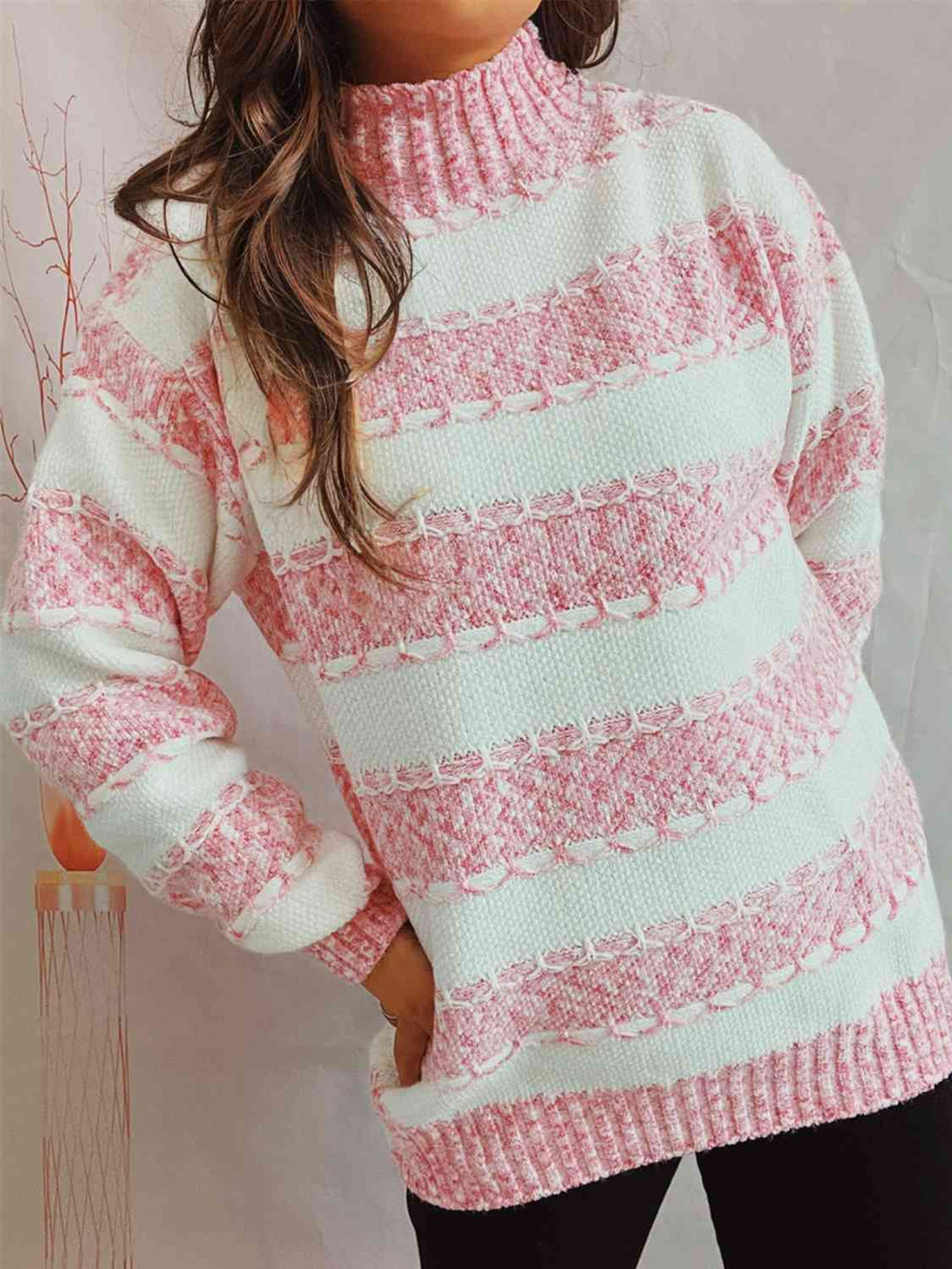 Striped Turtleneck Long Sleeve Sweater