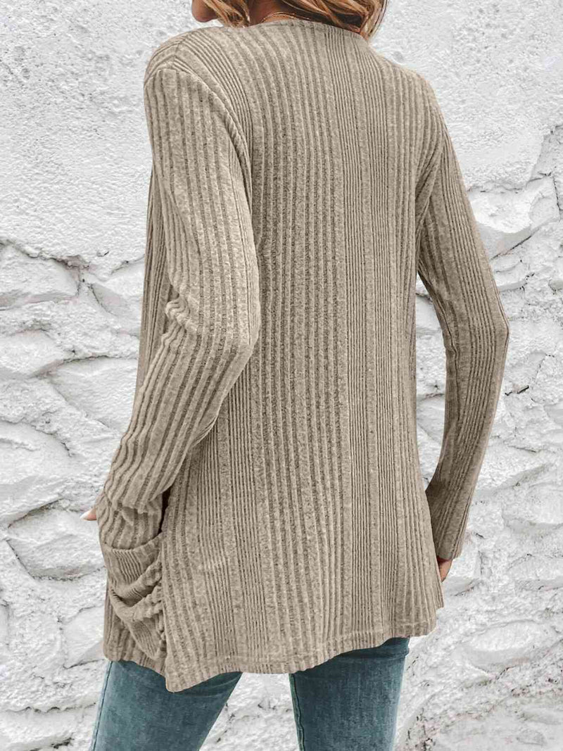 Ribbed Open Front Cardigan with Pockets