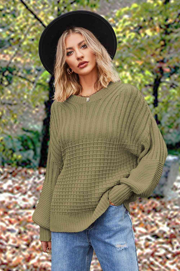 Round Neck Lantern Sleeve Sweater