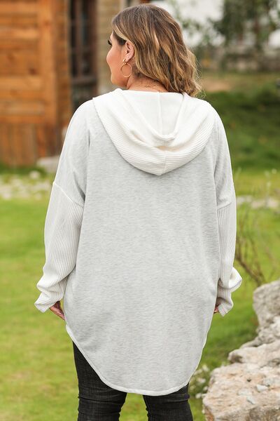 Plus Size Button Up Drawstring Long Sleeve Hoodie