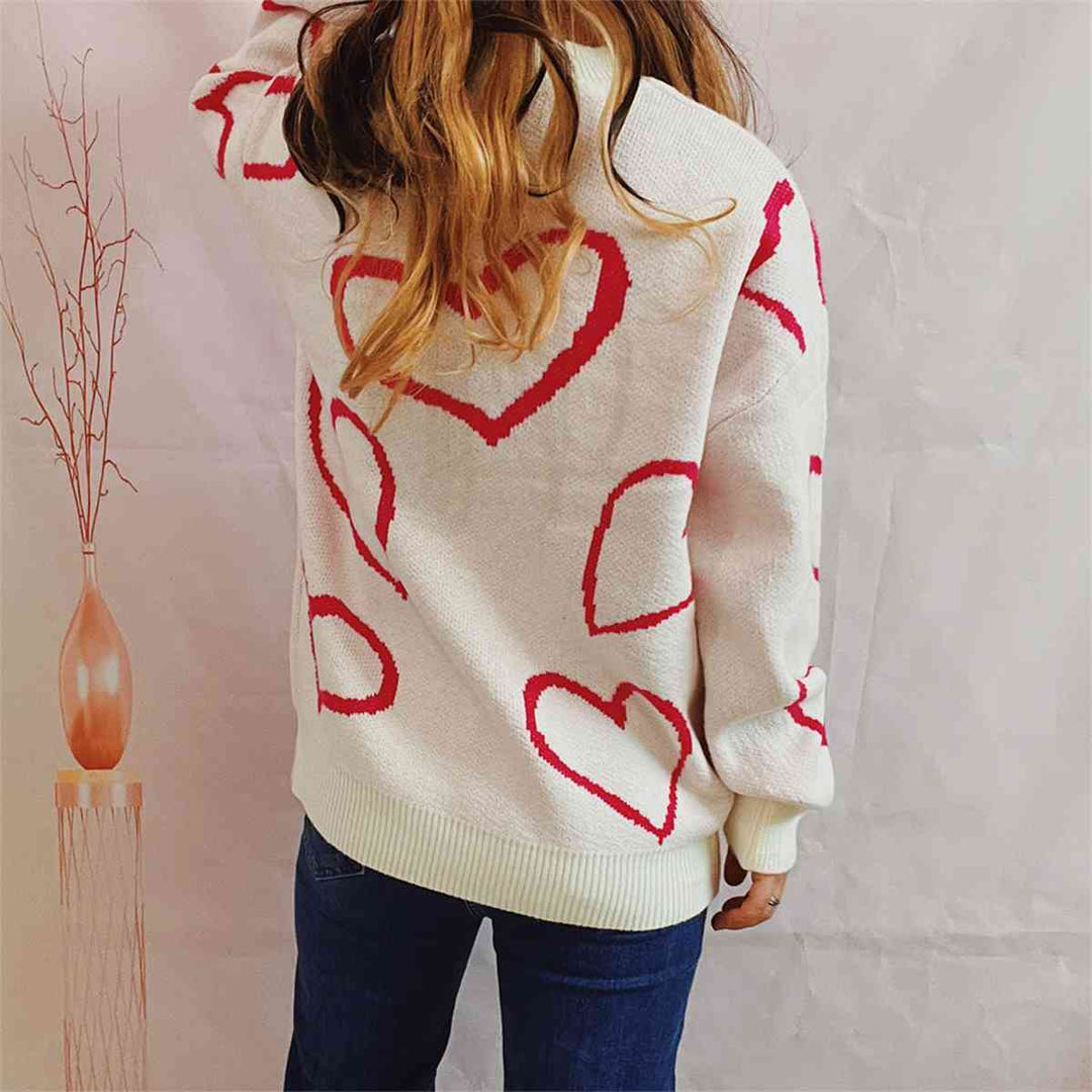 Heart Pattern Long Sleeve Sweater