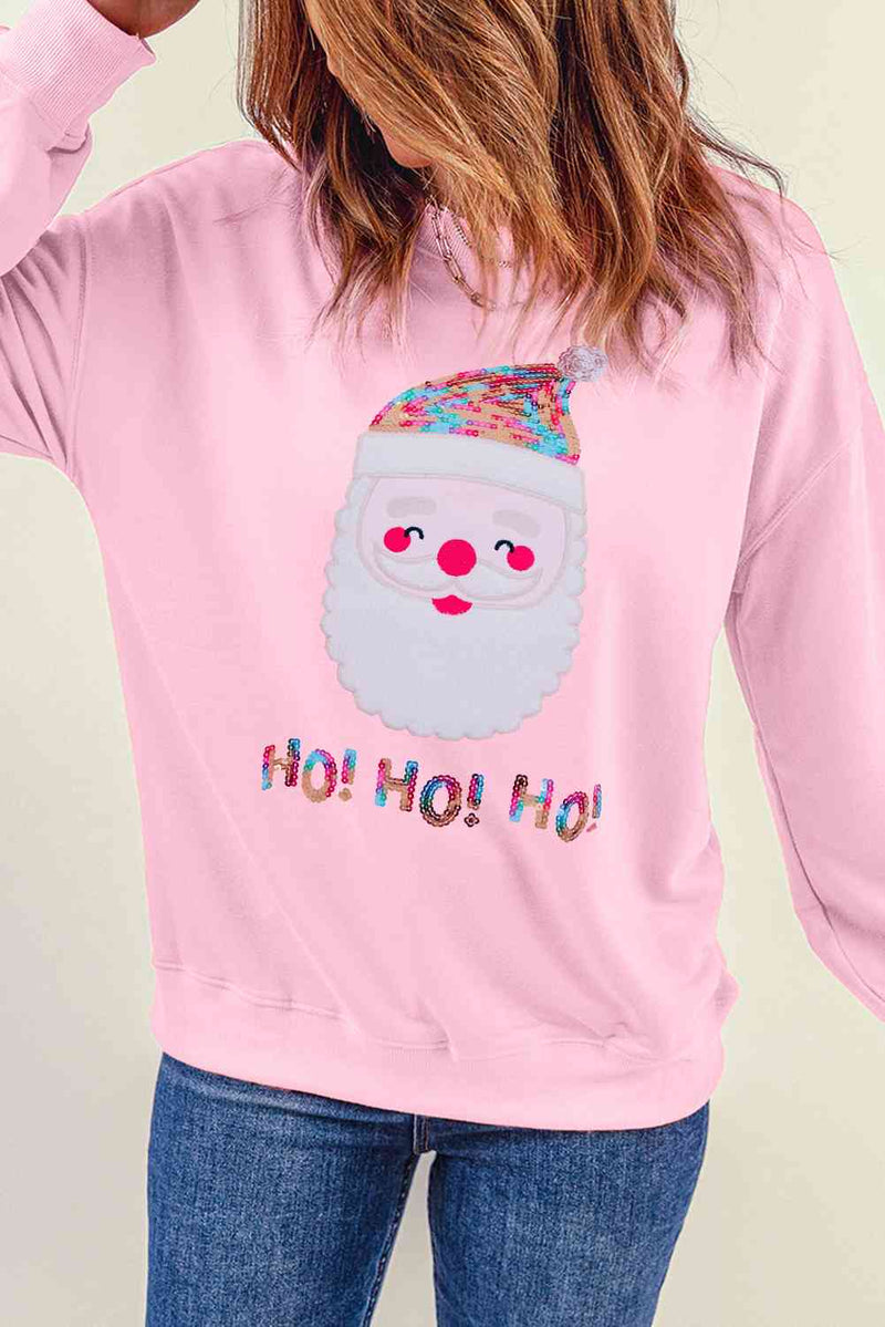 Sequin Santa Graphic Round Neck Sweatshirt