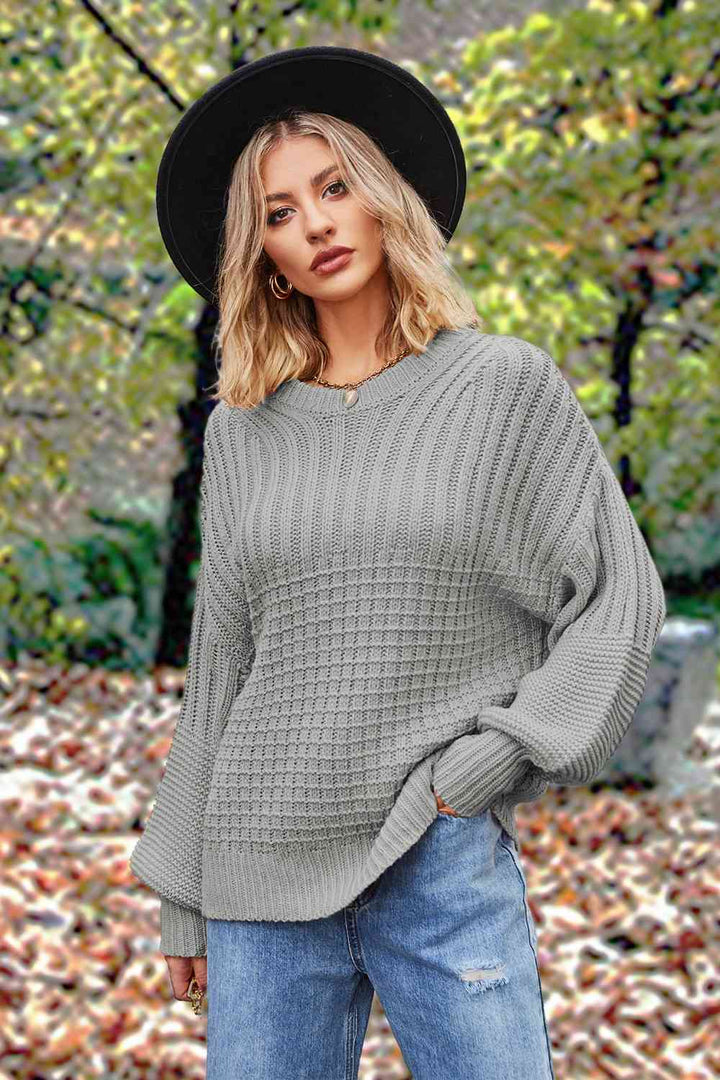 Round Neck Lantern Sleeve Sweater