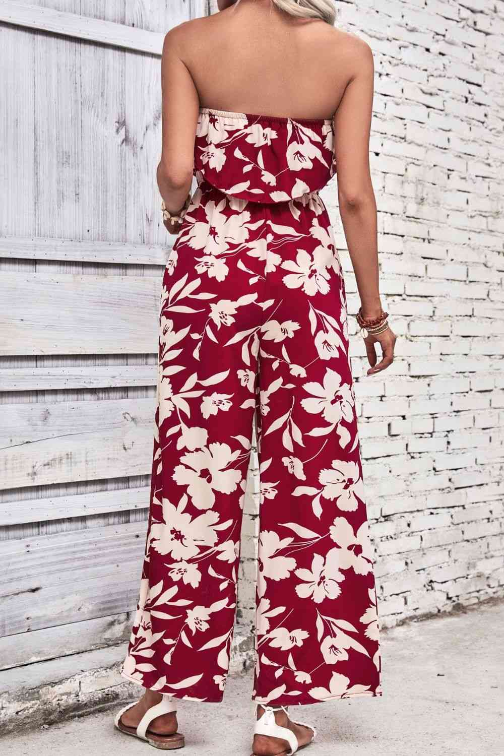 Floral Strapless Wide Leg Jumpsuit