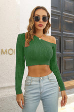 Cable-Knit One Shoulder Long Sleeve Sweater