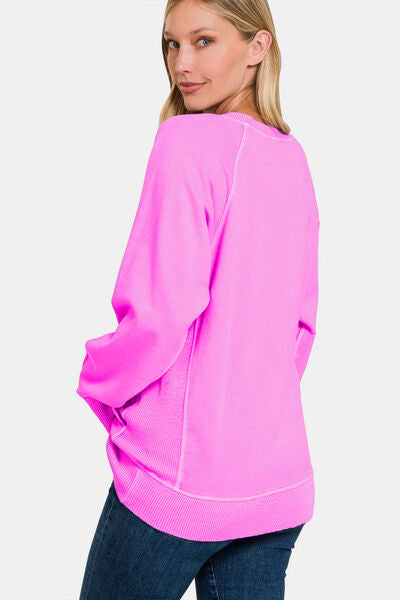 Zenana Pigment Dyed French Terry Sweatshirt With Pockets